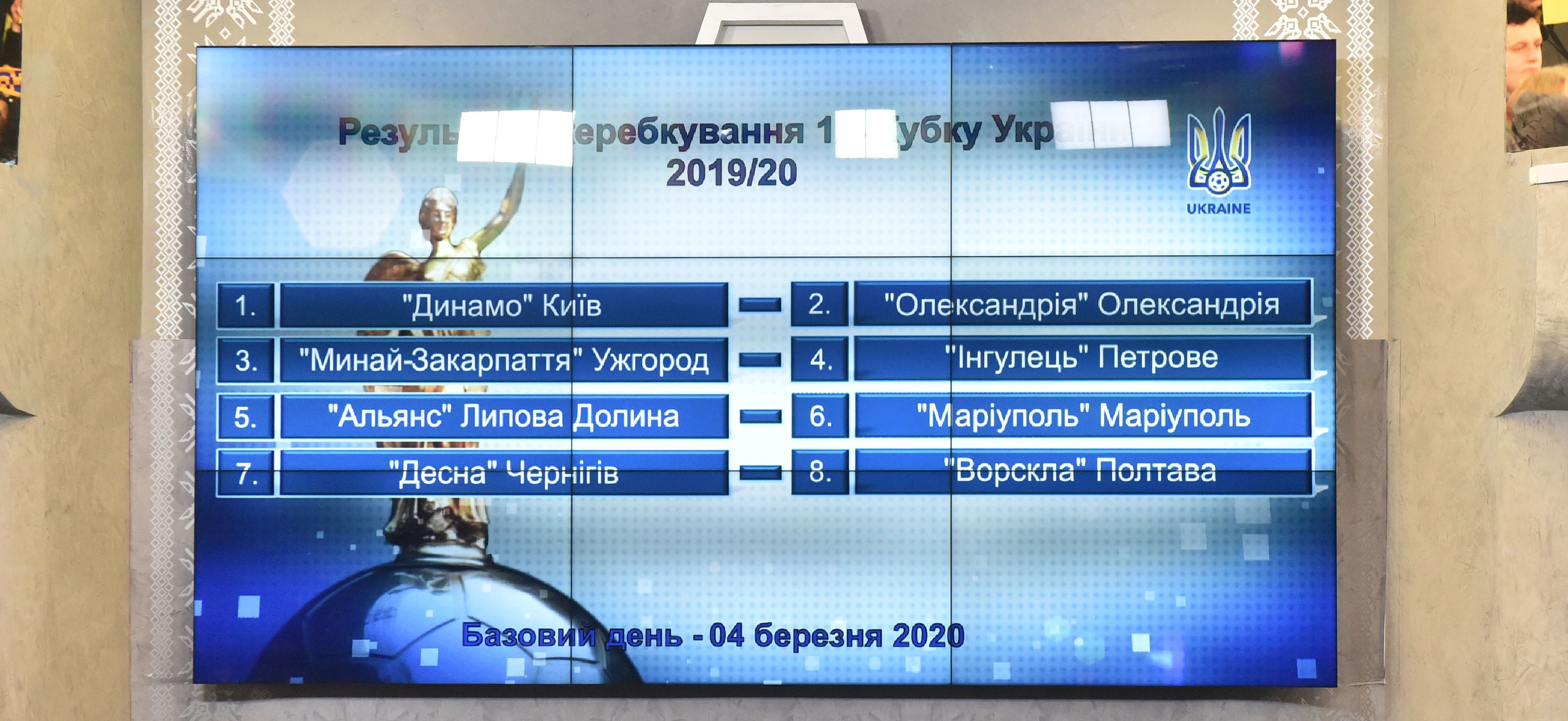 Кубок України-2019/2020. Результати жеребкування 1/4 фіналу: «Динамо» зіграє з «Олександрією»