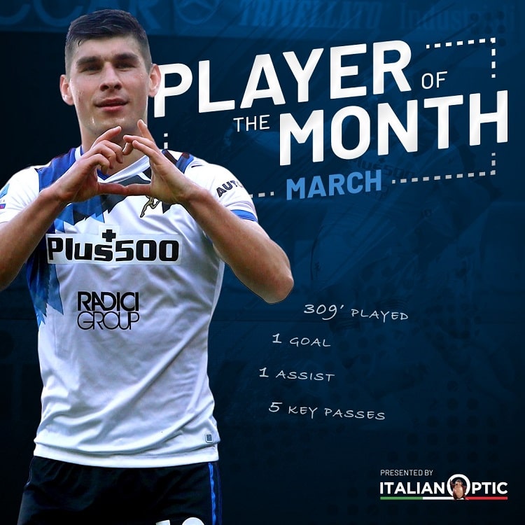 Ruslan Malinovsky Named The Best Player Of March In Atalanta Official Site Of The Ukrainian Football Association